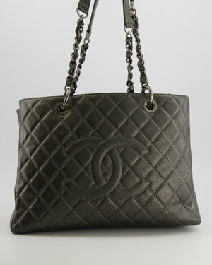 Chanel Grand Shopping Tote GST Bag in Metallic Grey Caviar Leather with Silver Hardware