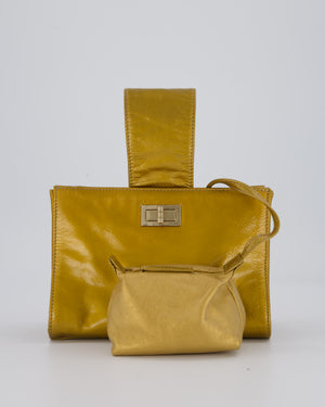 Chanel Gold Metallic Reissue Small Double Clutch Bag in Patent Leather with Champagne Gold Hardware