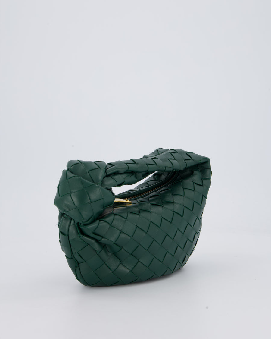 Bottega Veneta Forrest Green Mini Jodie Bag in Intrecciato Calfskin Leather with Gold Hardware