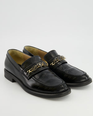 Chanel Black Patent Leather Loafers With Gold Enamel CC Logo Charm Details Size EU 40