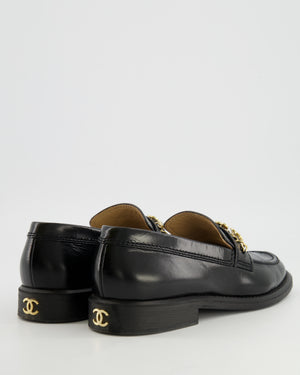Chanel Black Patent Leather Loafers With Gold Enamel CC Logo Charm Details Size EU 40
