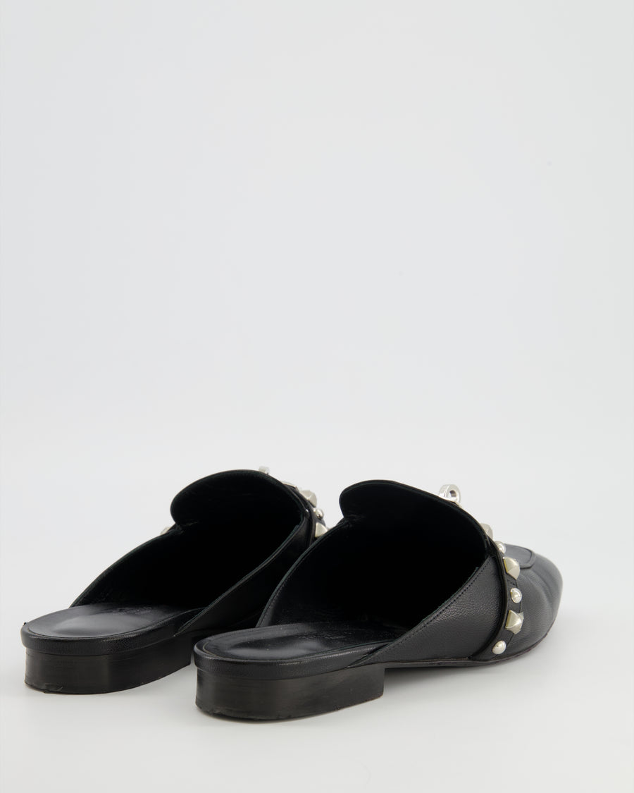 Hermès Black Leather Oz Mules with Silver Stud Details Size EU 39 RRP £1,600