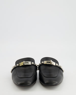Hermès Black Leather Oz Mules with Silver Stud Details Size EU 39 RRP £1,600