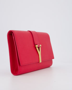 Yves Saint Laurent Fuchsia Pink Y-Ligne Clutch Bag in Leather