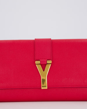 Yves Saint Laurent Fuchsia Pink Y-Ligne Clutch Bag in Leather