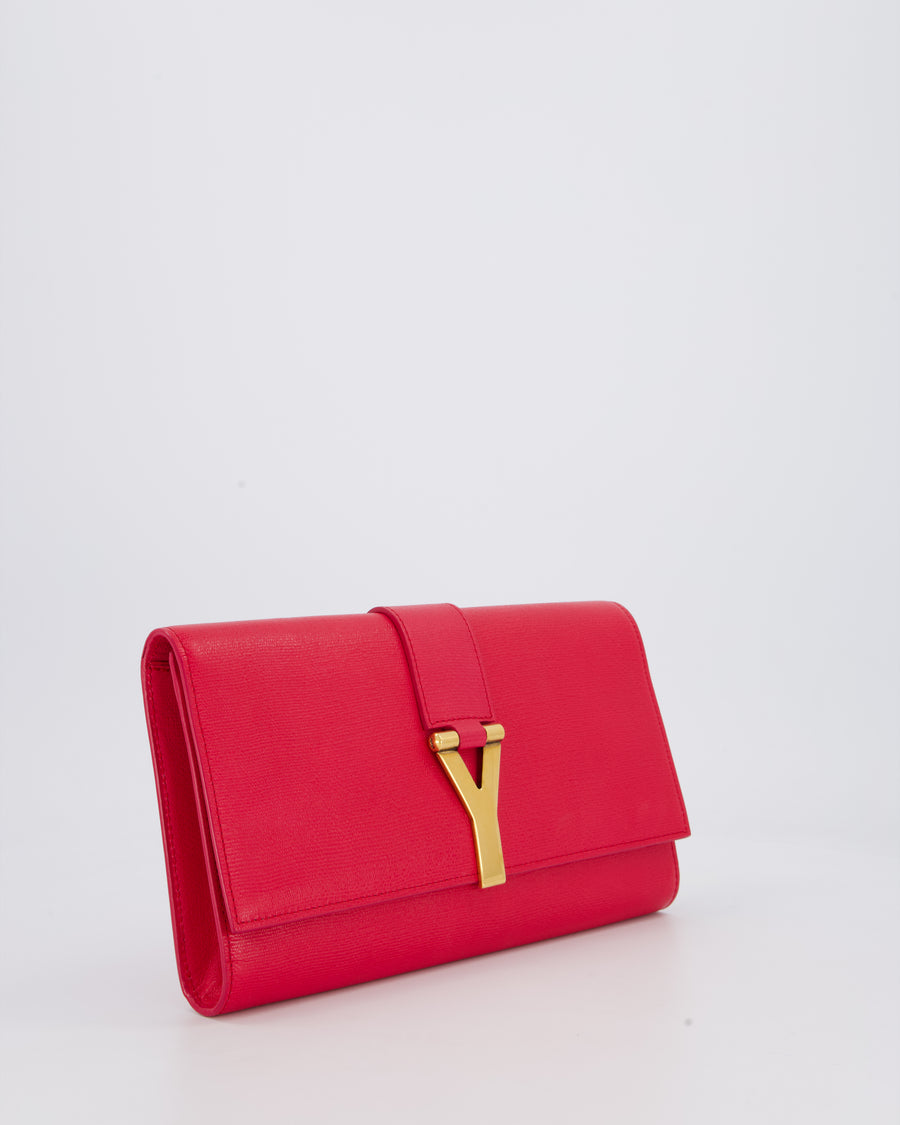 Yves Saint Laurent Fuchsia Pink Y-Ligne Clutch Bag in Leather