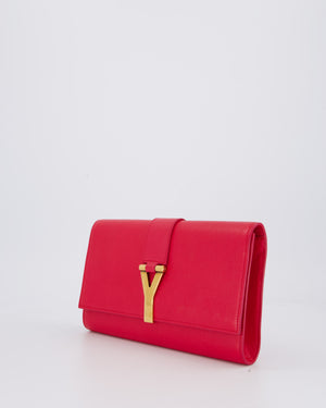 Yves Saint Laurent Fuchsia Pink Y-Ligne Clutch Bag in Leather