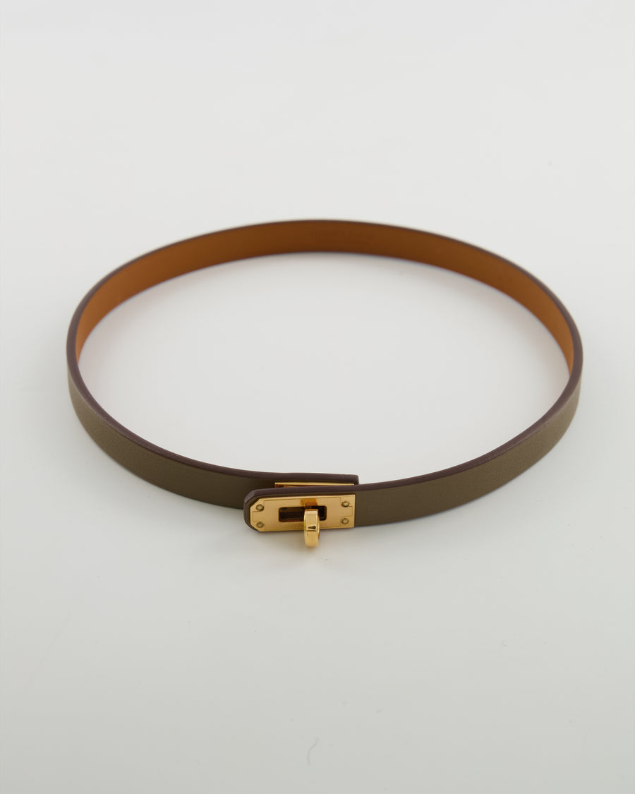 Hermès Mini Kelly Choker Necklace in Etoupe Swift Leather with Rose Gold Hardware RRP £465