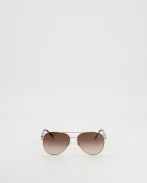 Chanel Gold Pilot Sunglasses with Crystal Embellished Logo Size Details RRP £1,400