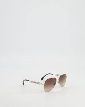 Chanel Gold Pilot Sunglasses with Crystal Embellished Logo Size Details RRP £1,400
