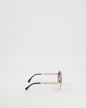 Chanel Gold Pilot Sunglasses with Crystal Embellished Logo Size Details RRP £1,400