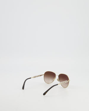 Chanel Gold Pilot Sunglasses with Crystal Embellished Logo Size Details RRP £1,400