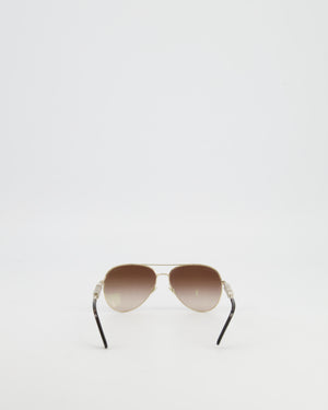 Chanel Gold Pilot Sunglasses with Crystal Embellished Logo Size Details RRP £1,400