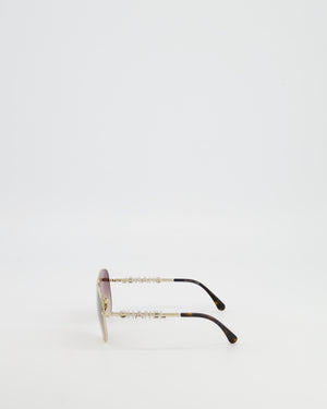 Chanel Gold Pilot Sunglasses with Crystal Embellished Logo Size Details RRP £1,400