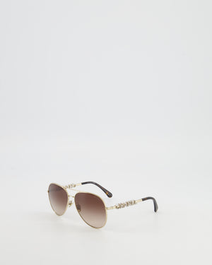 Chanel Gold Pilot Sunglasses with Crystal Embellished Logo Size Details RRP £1,400