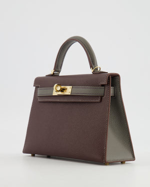 *SUPER RARE* Hermès HSS Mini Kelly II 20 Bag in Rouge Sellier and Gris Meyer Epsom Leather with Contrast Stitching and Permabrass Hardware