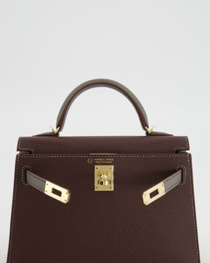 *SUPER RARE* Hermès HSS Mini Kelly II 20 Bag in Rouge Sellier and Gris Meyer Epsom Leather with Contrast Stitching and Permabrass Hardware