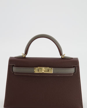 *SUPER RARE* Hermès HSS Mini Kelly II 20 Bag in Rouge Sellier and Gris Meyer Epsom Leather with Contrast Stitching and Permabrass Hardware