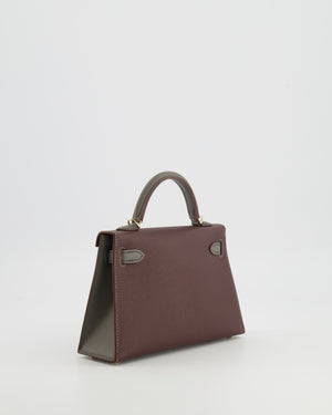 *SUPER RARE* Hermès HSS Mini Kelly II 20 Bag in Rouge Sellier and Gris Meyer Epsom Leather with Contrast Stitching and Permabrass Hardware