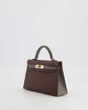 *SUPER RARE* Hermès HSS Mini Kelly II 20 Bag in Rouge Sellier and Gris Meyer Epsom Leather with Contrast Stitching and Permabrass Hardware