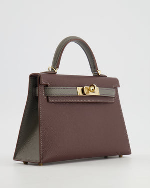 *SUPER RARE* Hermès HSS Mini Kelly II 20 Bag in Rouge Sellier and Gris Meyer Epsom Leather with Contrast Stitching and Permabrass Hardware