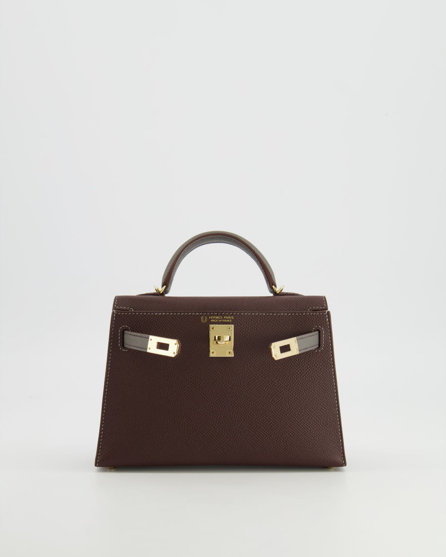 *SUPER RARE* Hermès HSS Mini Kelly II 20 Bag in Rouge Sellier and Gris Meyer Epsom Leather with Contrast Stitching and Permabrass Hardware
