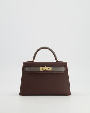 *SUPER RARE* Hermès HSS Mini Kelly II 20 Bag in Rouge Sellier and Gris Meyer Epsom Leather with Contrast Stitching and Permabrass Hardware