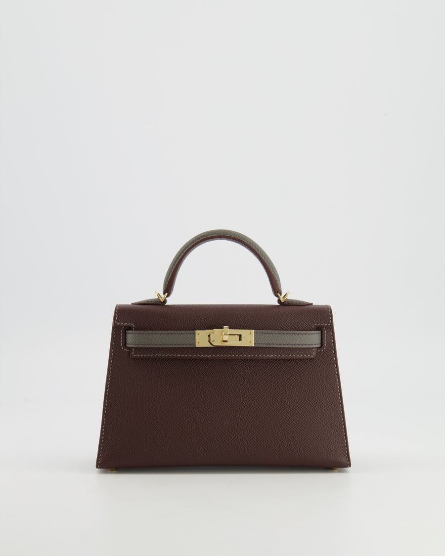 *SUPER RARE* Hermès HSS Mini Kelly II 20 Bag in Rouge Sellier and Gris Meyer Epsom Leather with Contrast Stitching and Permabrass Hardware