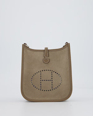 Hermès Mini Evelyne Sellier Bag in Gris Caillou Grizzly Suede and Etoupe Clemence Leather with Palladium Hardware