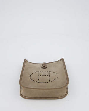 Hermès Mini Evelyne Sellier Bag in Gris Caillou Grizzly Suede and Etoupe Clemence Leather with Palladium Hardware