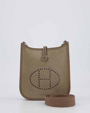 Hermès Mini Evelyne Sellier Bag in Gris Caillou Grizzly Suede and Etoupe Clemence Leather with Palladium Hardware