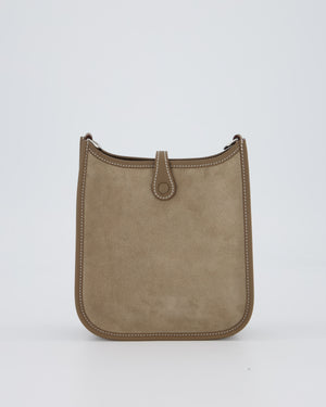 Hermès Mini Evelyne Sellier Bag in Gris Caillou Grizzly Suede and Etoupe Clemence Leather with Palladium Hardware