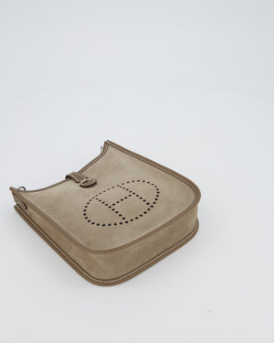 Hermès Mini Evelyne Sellier Bag in Gris Caillou Grizzly Suede and Etoupe Clemence Leather with Palladium Hardware