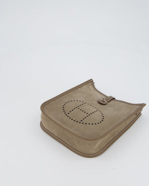 Hermès Mini Evelyne Sellier Bag in Gris Caillou Grizzly Suede and Etoupe Clemence Leather with Palladium Hardware
