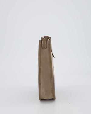 Hermès Mini Evelyne Sellier Bag in Gris Caillou Grizzly Suede and Etoupe Clemence Leather with Palladium Hardware