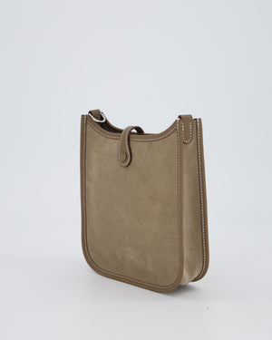 Hermès Mini Evelyne Sellier Bag in Gris Caillou Grizzly Suede and Etoupe Clemence Leather with Palladium Hardware