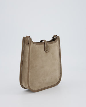 Hermès Mini Evelyne Sellier Bag in Gris Caillou Grizzly Suede and Etoupe Clemence Leather with Palladium Hardware