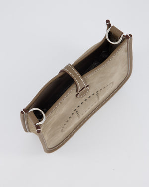 Hermès Mini Evelyne Sellier Bag in Gris Caillou Grizzly Suede and Etoupe Clemence Leather with Palladium Hardware