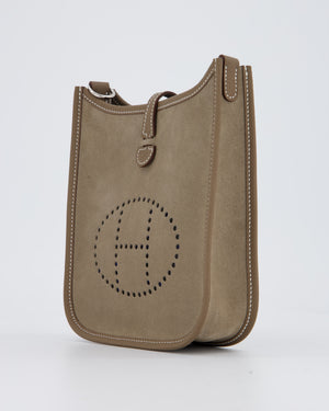 Hermès Mini Evelyne Sellier Bag in Gris Caillou Grizzly Suede and Etoupe Clemence Leather with Palladium Hardware