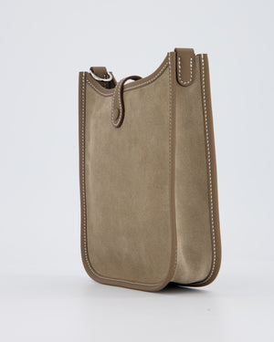 Hermès Mini Evelyne Sellier Bag in Gris Caillou Grizzly Suede and Etoupe Clemence Leather with Palladium Hardware