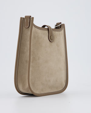 Hermès Mini Evelyne Sellier Bag in Gris Caillou Grizzly Suede and Etoupe Clemence Leather with Palladium Hardware