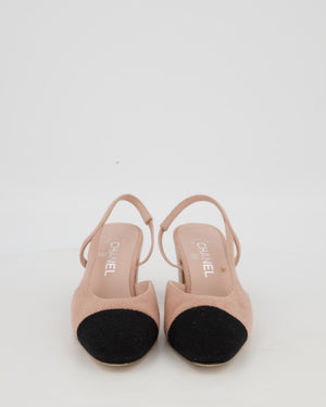 Chanel Pink Fabric Slingback Pumps with Black Cap Toe Size EU 38
