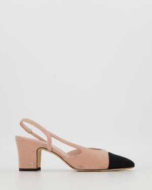 Chanel Pink Fabric Slingback Pumps with Black Cap Toe Size EU 38