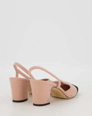Chanel Pink Fabric Slingback Pumps with Black Cap Toe Size EU 38