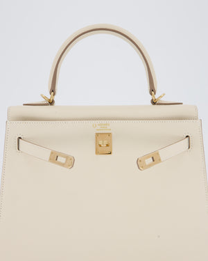 *RARE* Hermès HSS Kelly 25 Sellier Bag in Verso Craie and Jaune Ambre Epsom Leather with Permabrass&nbsp; Hardware
