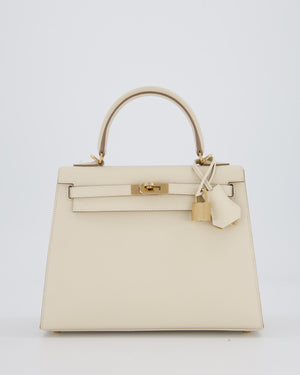 *RARE* Hermès HSS Kelly 25 Sellier Bag in Verso Craie and Jaune Ambre Epsom Leather with Permabrass&nbsp; Hardware