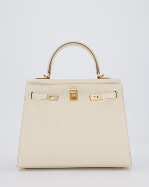 *RARE* Hermès HSS Kelly 25 Sellier Bag in Verso Craie and Jaune Ambre Epsom Leather with Permabrass&nbsp; Hardware