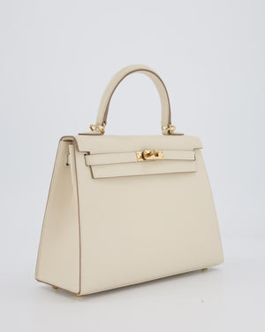 *RARE* Hermès HSS Kelly 25 Sellier Bag in Verso Craie and Jaune Ambre Epsom Leather with Permabrass&nbsp; Hardware