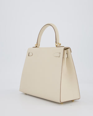 *RARE* Hermès HSS Kelly 25 Sellier Bag in Verso Craie and Jaune Ambre Epsom Leather with Permabrass&nbsp; Hardware