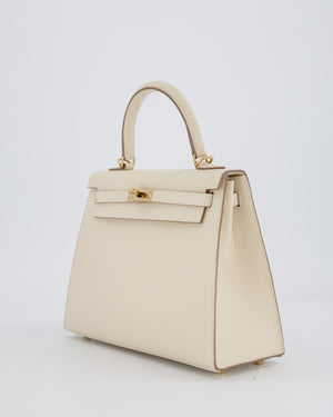 *RARE* Hermès HSS Kelly 25 Sellier Bag in Verso Craie and Jaune Ambre Epsom Leather with Permabrass&nbsp; Hardware